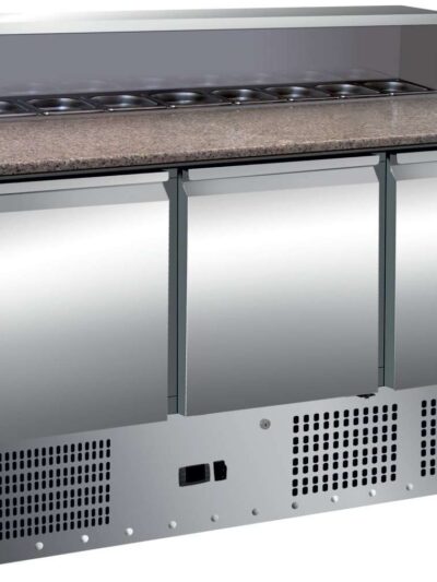 Mesa GN1/1 3 Puertas Preparación Ensaladas con Encimera de Granito de 1365 x700 x1010h mm PEKIN PS903