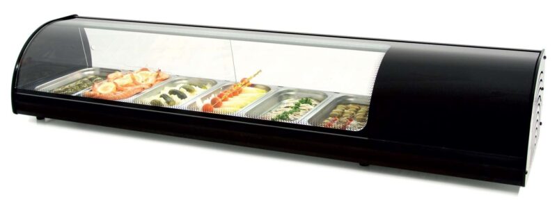 Vitrina refrigerada de tapas 8 bandejas GN1/3-40 color negro dim.1808x390x287h mm línea Badajoz 8VTG-NE
