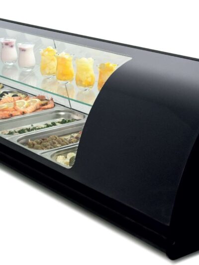Vitrina refrigerada de tapas doble piso 6 bandejas GN1/3-40 color negro dim.1456x390x360h mm línea Badajoz 6VTG DOBLE-NE
