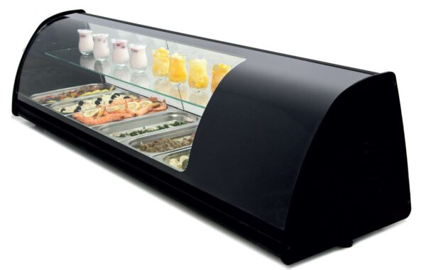 Vitrina refrigerada de tapas doble piso placa lisa color negro dim.1456x390x360h mm línea Badajoz 6VTG DOBLE-NE