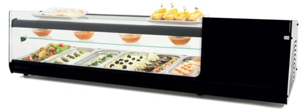 Vitrina refrigerada de tapas triple piso placa lisa color negro dim.1808x390x376h mm línea Badajoz 8VTL TRIPLE-NE