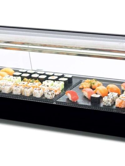 Vitrina refrigerada de tapas Sushi placa lisa color negro dim.1456x390x287h mm línea Badajoz 6VTL SUSHI-NE