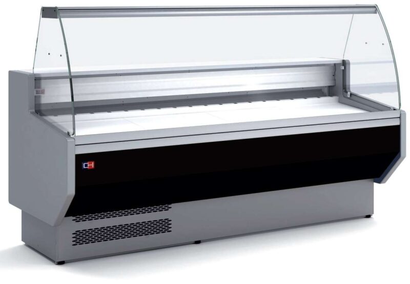 Vitrina Refrigerada Expositora Cristal Curvo con Reserva Decoración Negra Fondo 800 de 1525 x800 x1235h mm BADAJOZ VEC150