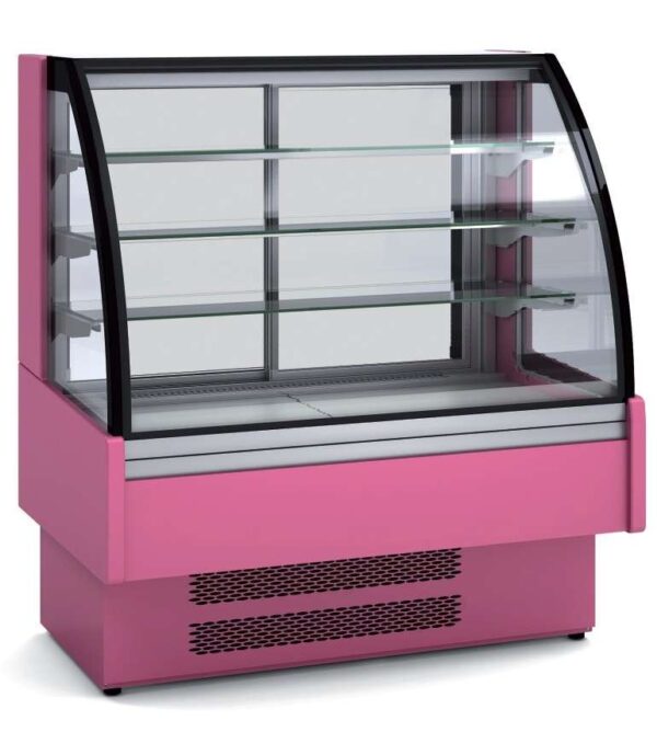 Vitrina Expositora Refrigerada Ventilada Cristal Curvo para chocolates dim.1650x730x1379h mm Línea Córdoba VVB-6-16-C