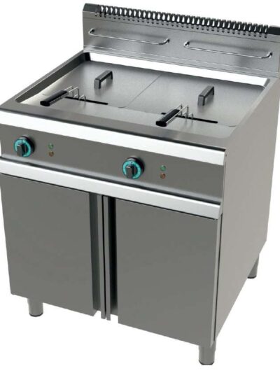 Freidora a gas 2 cuba limpia de 17+17 litros con 16+16Kw Serie 700 JUNEX con medidas 800x730x900h mm FG7N217