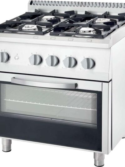 Cocina a gas con horno a gas GN2/1 4 fuegos 800x700x850h mm 3.5+2x5+7 Kw Línea Varsovia