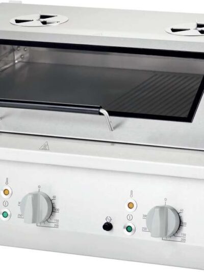 Fry top eléctrico acero rectificado sobremesa placa ranurada CON TAPA 800x700x250h mm 8,1Kw Línea Varsovia