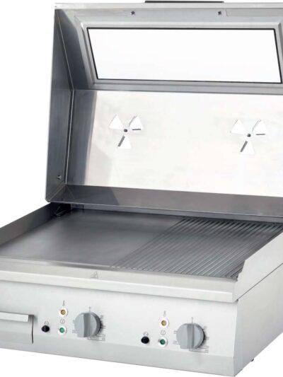 Fry top eléctrico acero rectificado sobremesa placa ranurada/lisa CON TAPA 800x700x250h mm 8,1Kw Línea Varsovia