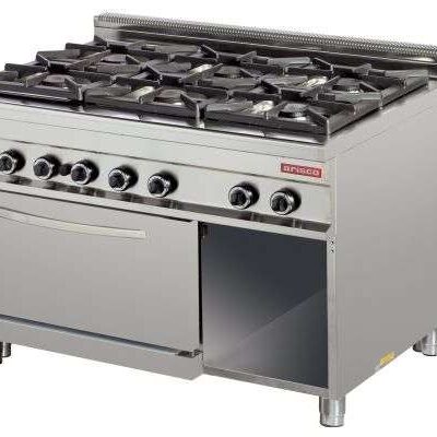Cocina a gas 6 fuegos 6x8kw con horno 7,5kw 1275x900x900h mm GR932 Línea Estambul
