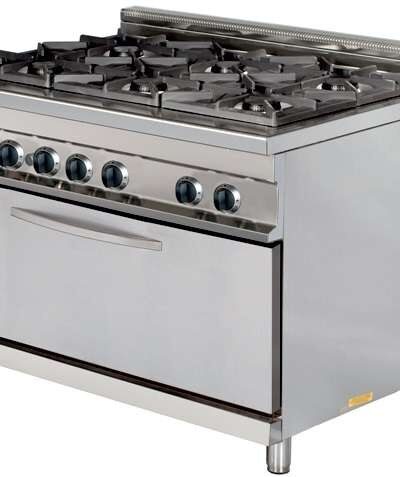 Cocina a gas 6 fuegos 6x8kw con horno MAXI 7,5kw 1275x900x900h mm GR932 MAXI Línea Estambul
