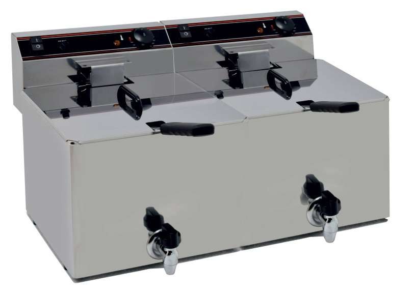 Freidora Eléctrica capacidad 12+12l pot.4,5+4,5 Kw con Grifo de Vaciado línea Badajoz EVO1212G
