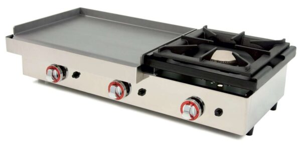 Plancha a Gas Acero Laminado con Fogón 6Kw pot.6,4+6Kw dim.1010x457x240h mm línea Badajoz 100PGLF