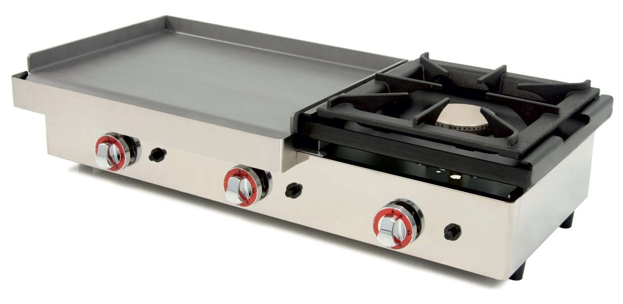 Plancha a Gas Acero Laminado con Fogón 6Kw pot.6,4+6Kw dim.1010x457x240h mm línea Badajoz 100PGLF