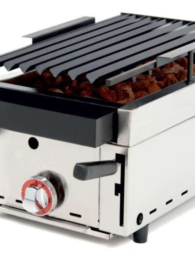 Barbacoa a Gas con Piedra Volcánica con parrilla pavonada regulable en 3 alturas dim.370x600x260h mm Línea Badajoz 35BAR