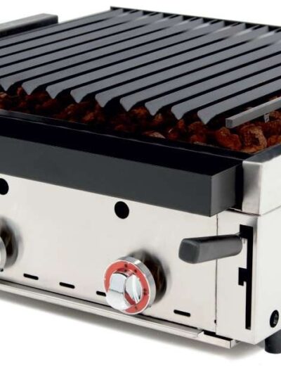Barbacoa a Gas con Piedra Volcánica con parrilla pavonada regulable en 3 alturas dim.600x600x260h mm Línea Badajoz 60BAR