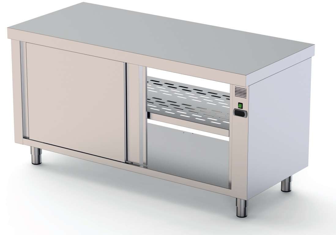 Mesa Caliente Acero Inoxidable Central Fondo 600 Con Puerta Corredera En Ambas Caras 1800x600x850h mm HFTC160180PT