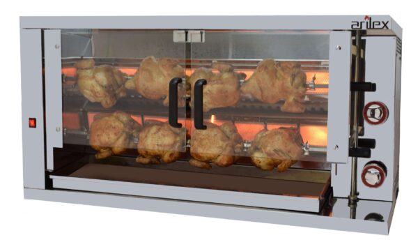 Asador de Pollos a Gas dim.1160x450x570h mm 2 espadas Línea Badajoz 2ASG (espadas no incluidas)