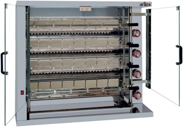 Asador de Pollos a Gas dim.1160x450x930h mm 4 espadas Línea Badajoz 4ASG (espadas no incluidas)