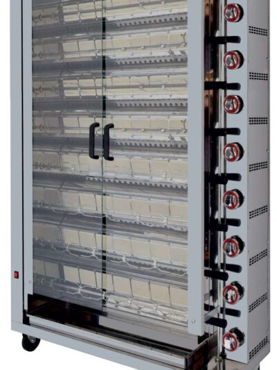 Asador de Pollos a Gas dim.1160x450x1650h mm 8 espadas Línea Badajoz 8ASG (espadas no incluidas)