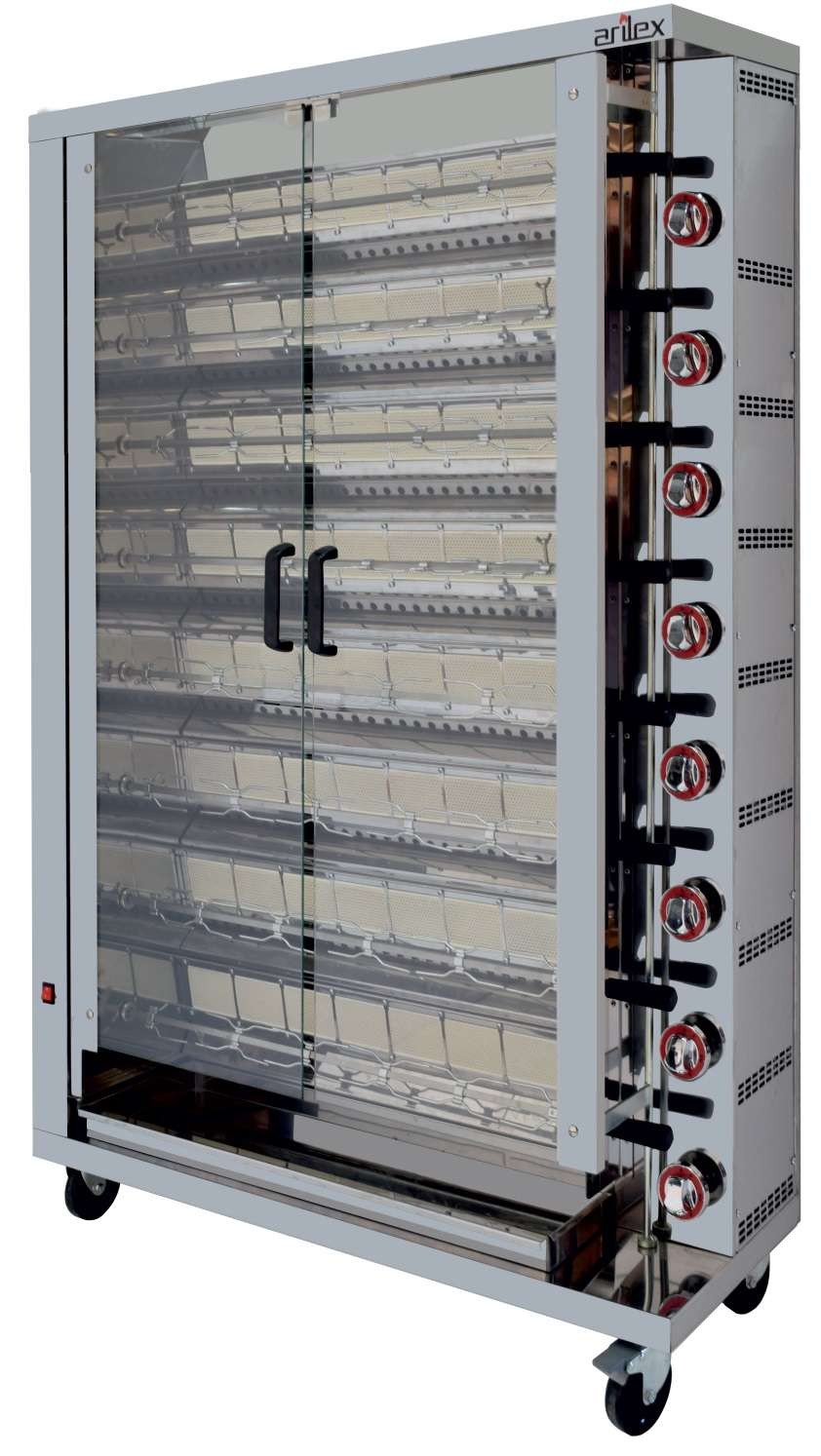 Asador de Pollos a Gas dim.1160x450x1650h mm 8 espadas Línea Badajoz 8ASG (espadas no incluidas)