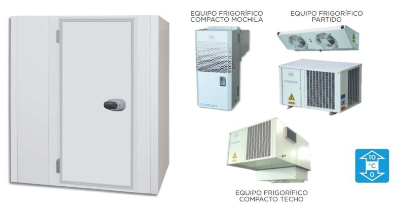 Cámara Frigorífica Temperatura Positiva dim.ext.2170x1770x2000h mm con suelo, aislamiento de 85mm, puerta pivotante de luz 1830X700mm y perfiles sanitarios