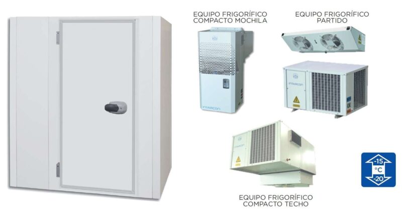 Cámara Frigorífica Temperatura Negativa dim.ext.1770x970x2000h mm con suelo, aislamiento de 85mm, puerta pivotante de luz 1830X700mm y perfiles sanitarios