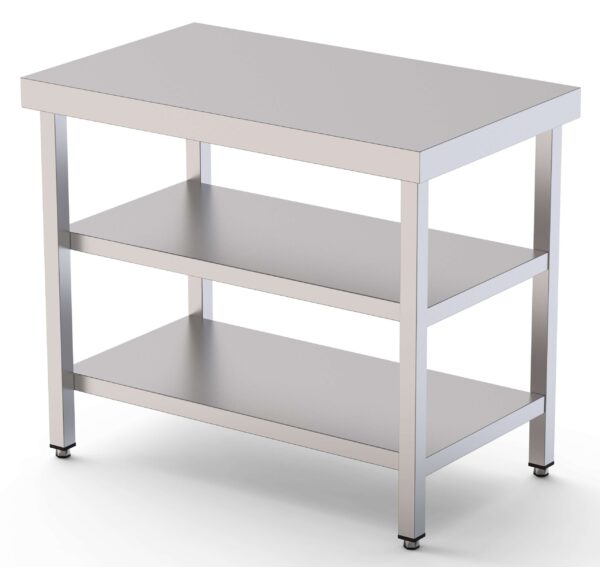 Mesa de Trabajo Acero inoxidable Central Con 2 Estante 800x800x850h mm WTC180080S2
