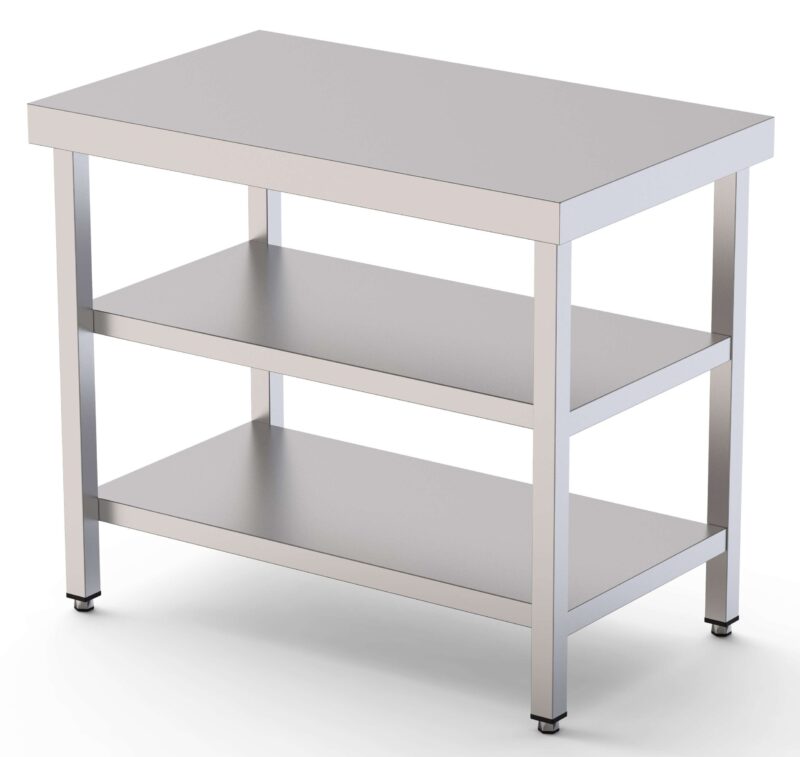 Mesa de Trabajo Acero inoxidable Central Con 2 Estante 2400x900x850h mm WTC190240S2