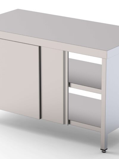 Mesa de Trabajo Acero inoxidable Central Con Puerta Corredera en Ambas Caras 2400x900x850h mm WTC190240PT