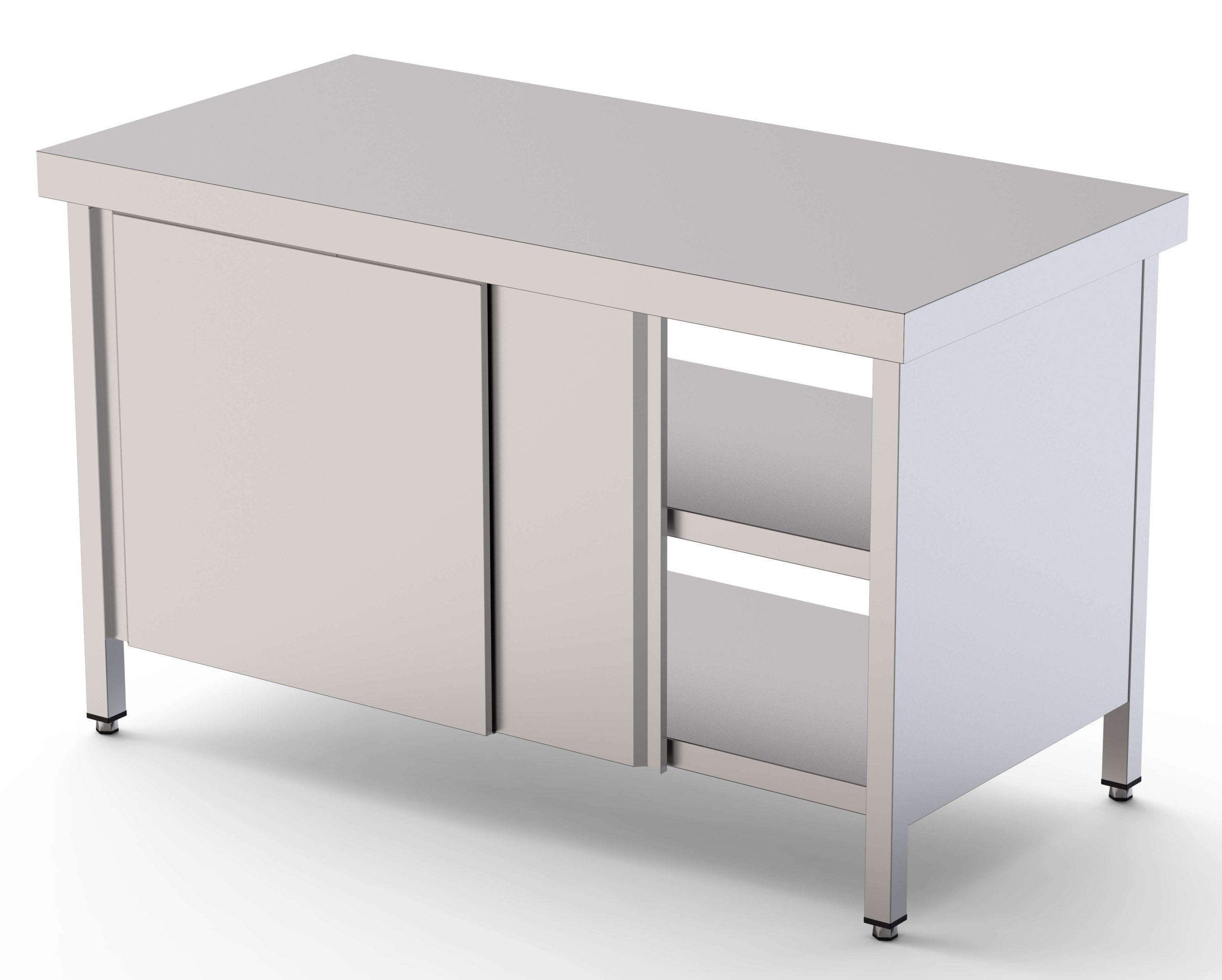 Mesa de Trabajo Acero inoxidable Central Con Puerta Corredera en Ambas Caras 2400x900x850h mm WTC190240PT