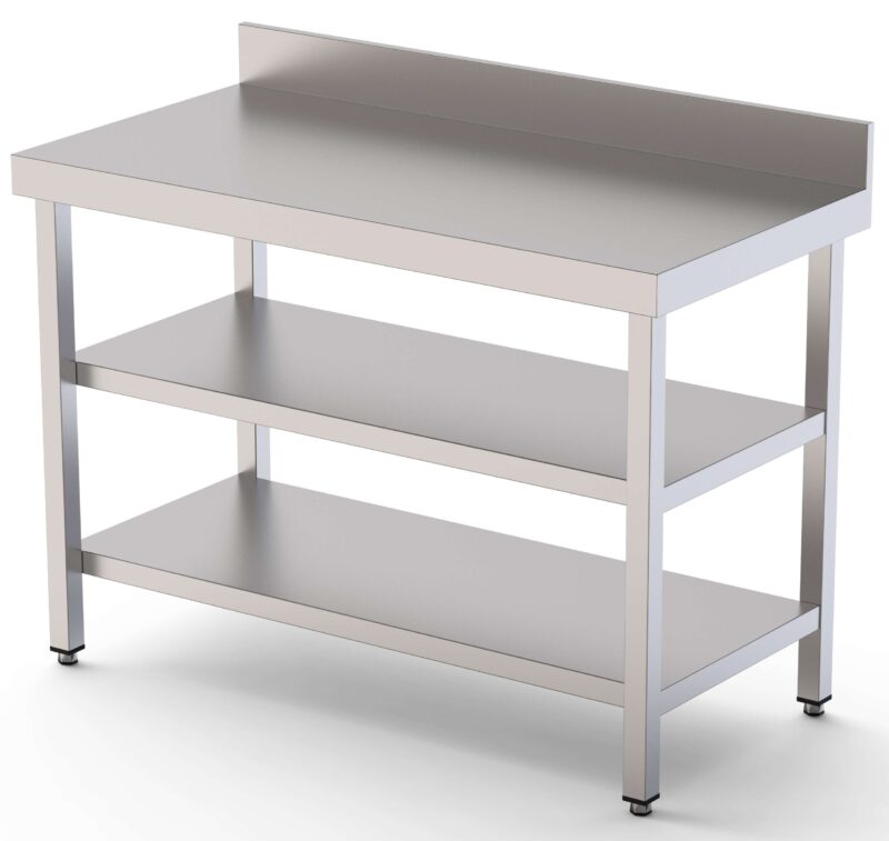 Mesa de Trabajo Acero inoxidable Mural Con 2 Estante 2400x700x850h mm WTW170240S2