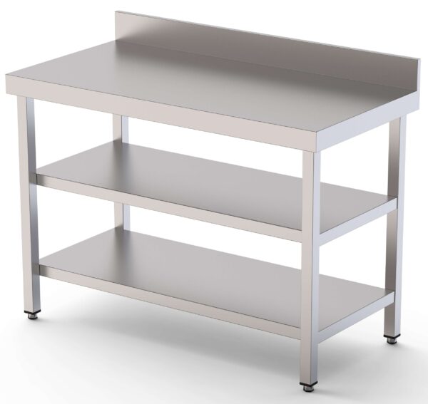 Mesa de Trabajo Acero inoxidable Mural Con 2 Estante 1000x800x850h mm WTW180100S2