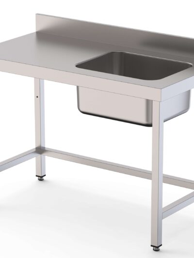 Mesa de Trabajo Acero Inoxidable Mural Sin Estante y Con Cubeta a la Derecha 1800x600x850h mm  WTW16018RB0