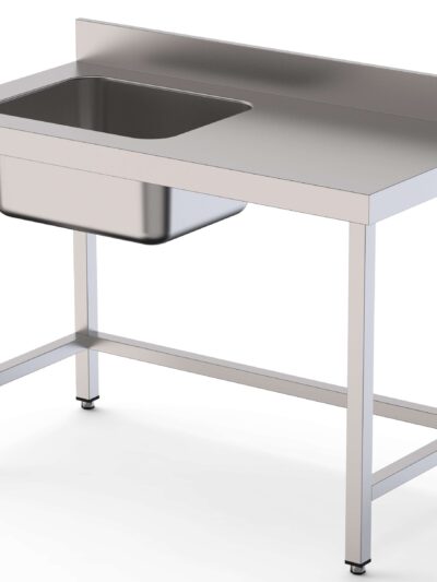 Mesa de Trabajo Acero Inoxidable Mural Sin Estante y Con Cubeta a la izquierda 1000x600x850h mm  WTW16010LB0 18,10KG