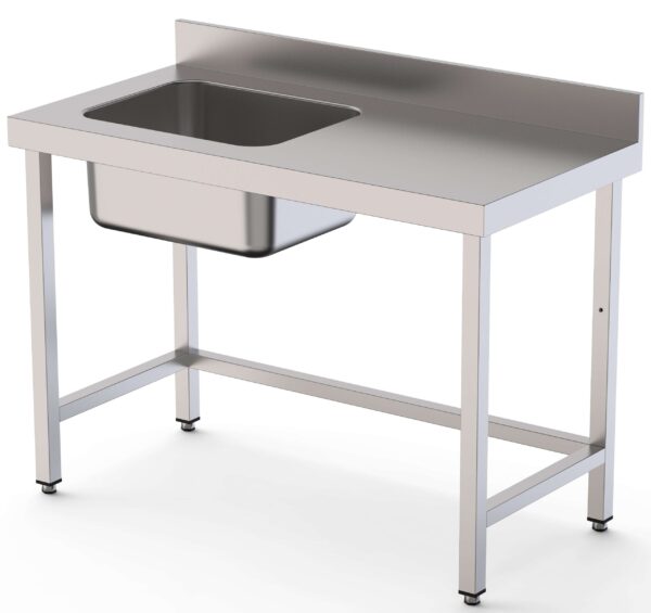 Mesa de Trabajo Acero Inoxidable Mural Sin Estante y Con Cubeta a la izquierda 1500x600x850h mm  WTW16015LB0