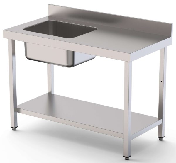 Mesa de Trabajo Acero Inoxidable Mural Con Estante y Con Cubeta a la izquierda 2000x600x850h mm WTW16020LB1