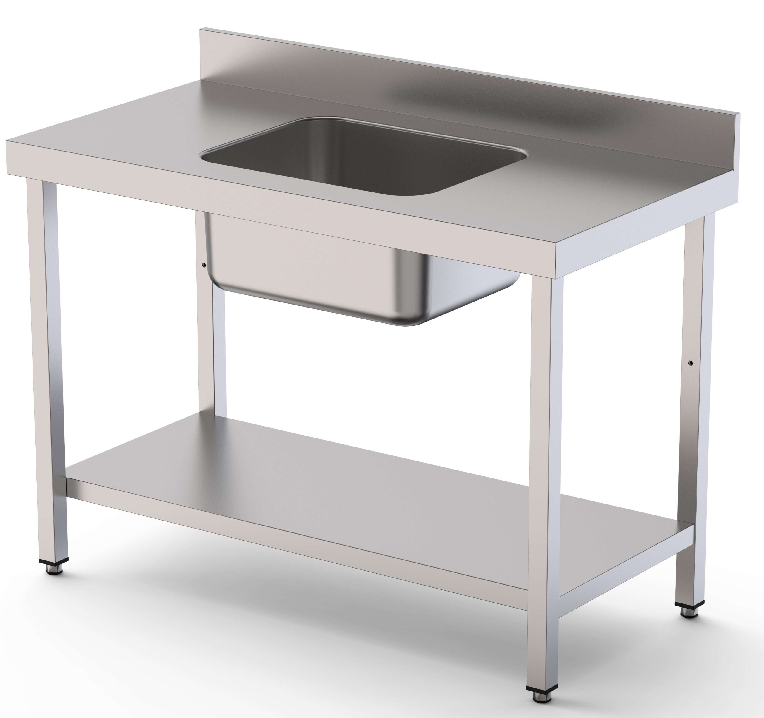 Mesa de Trabajo Acero Inoxidable Mural Con Estante y Con Cubeta Central 1500x600x850h mm WTW16015CB1