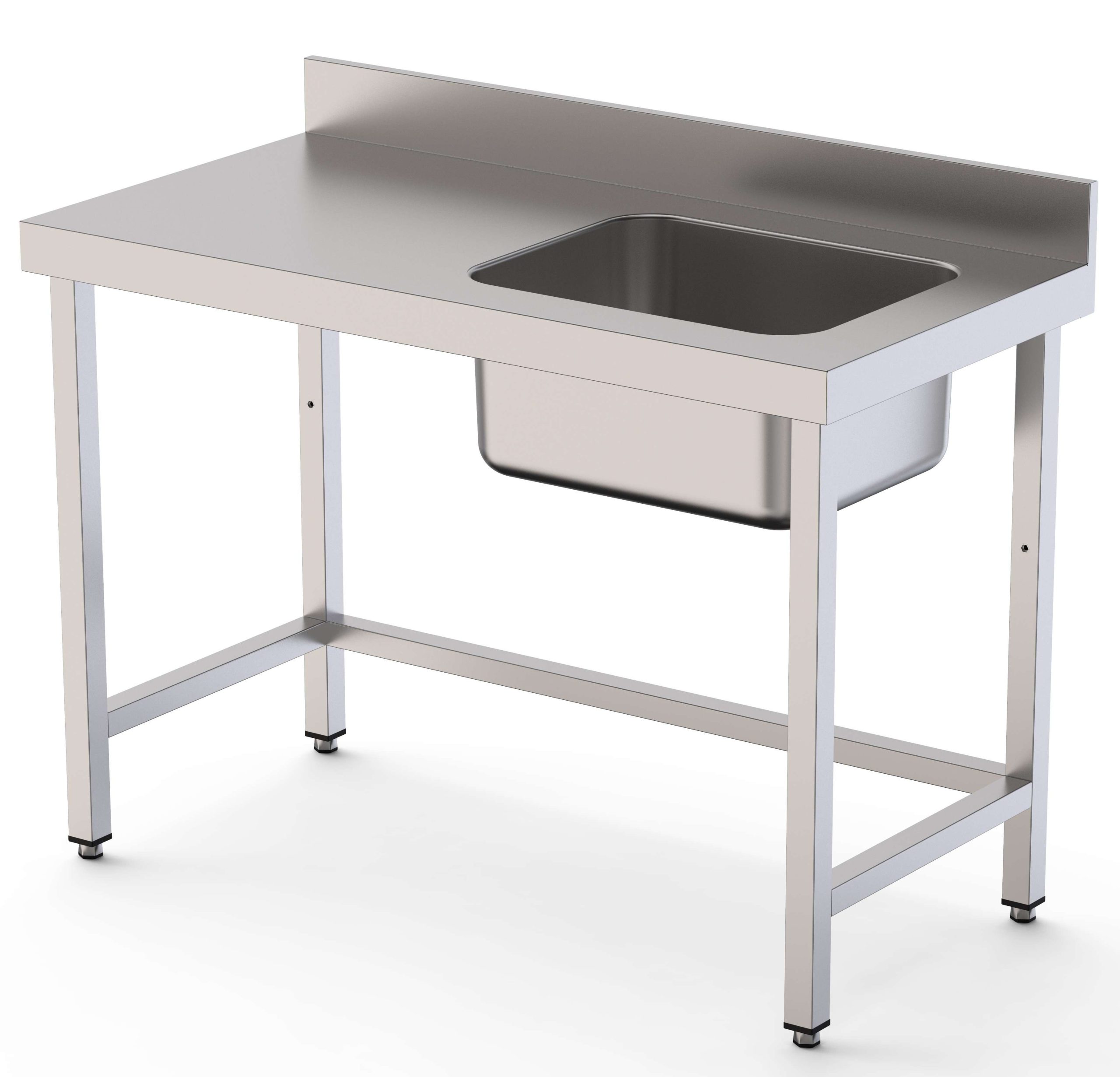 Mesa de Trabajo Acero Inoxidable Mural Sin Estante y Con Cubeta a la Derecha 2800x700x850h mm WTW17028RB0