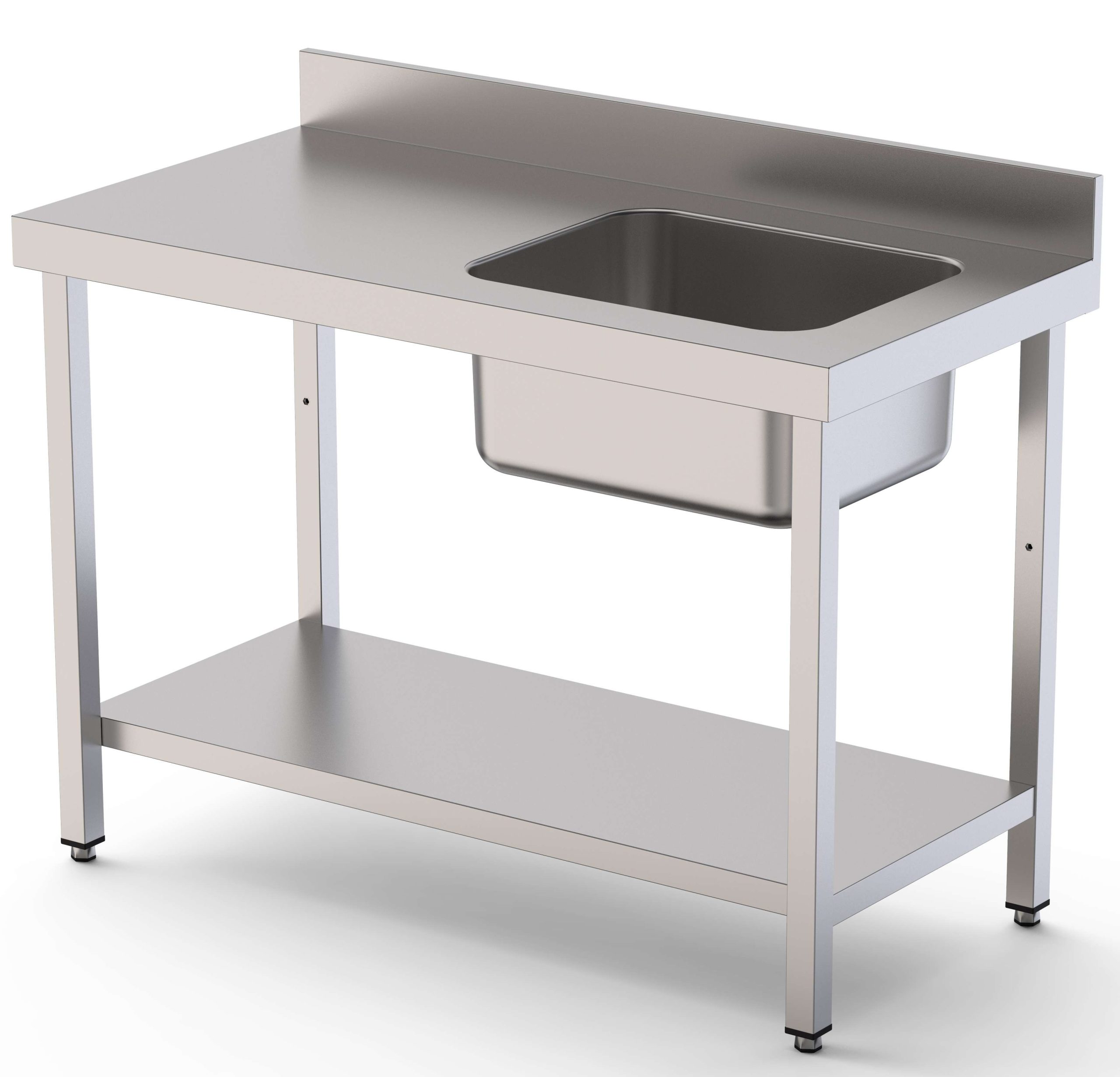 Mesa de Trabajo Acero Inoxidable Mural Con Estante y Con Cubeta a la Derecha 1500x700x850h mm WTW17015RB1