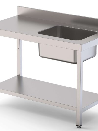 Mesa de Trabajo Acero Inoxidable Mural Con Estante y Con Cubeta a la Derecha 1800x700x850h mm  WTW17018RB1