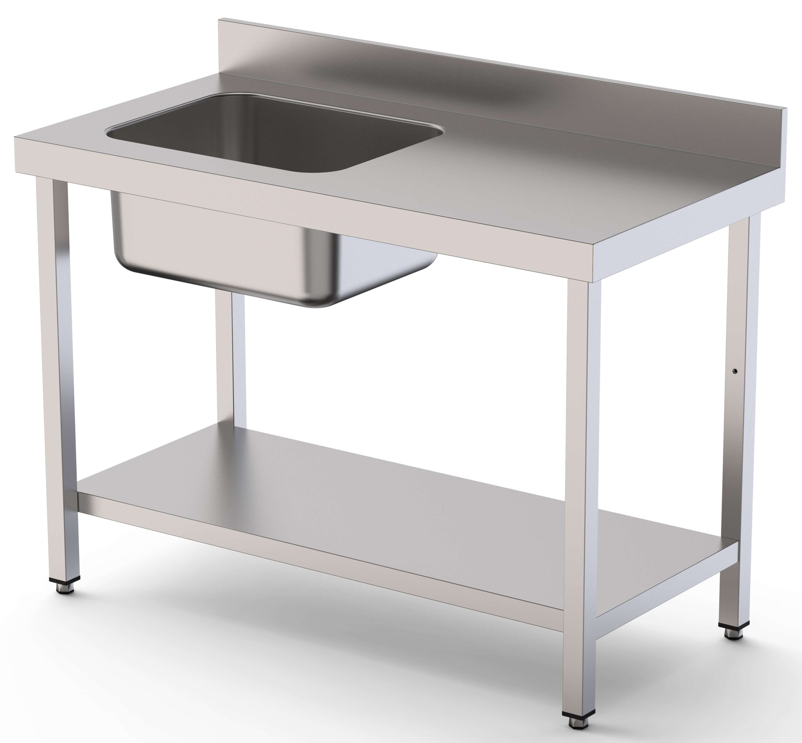 Mesa de Trabajo Acero Inoxidable Mural Con Estante y Con Cubeta a la izquierda 1800x700x850h mm WTW17018LB1