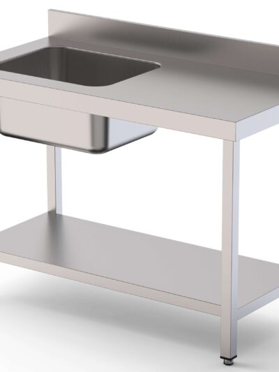 Mesa de Trabajo Acero Inoxidable Mural Con Estante y Con Cubeta a la izquierda 2200x700x850h mm  WTW17022LB1