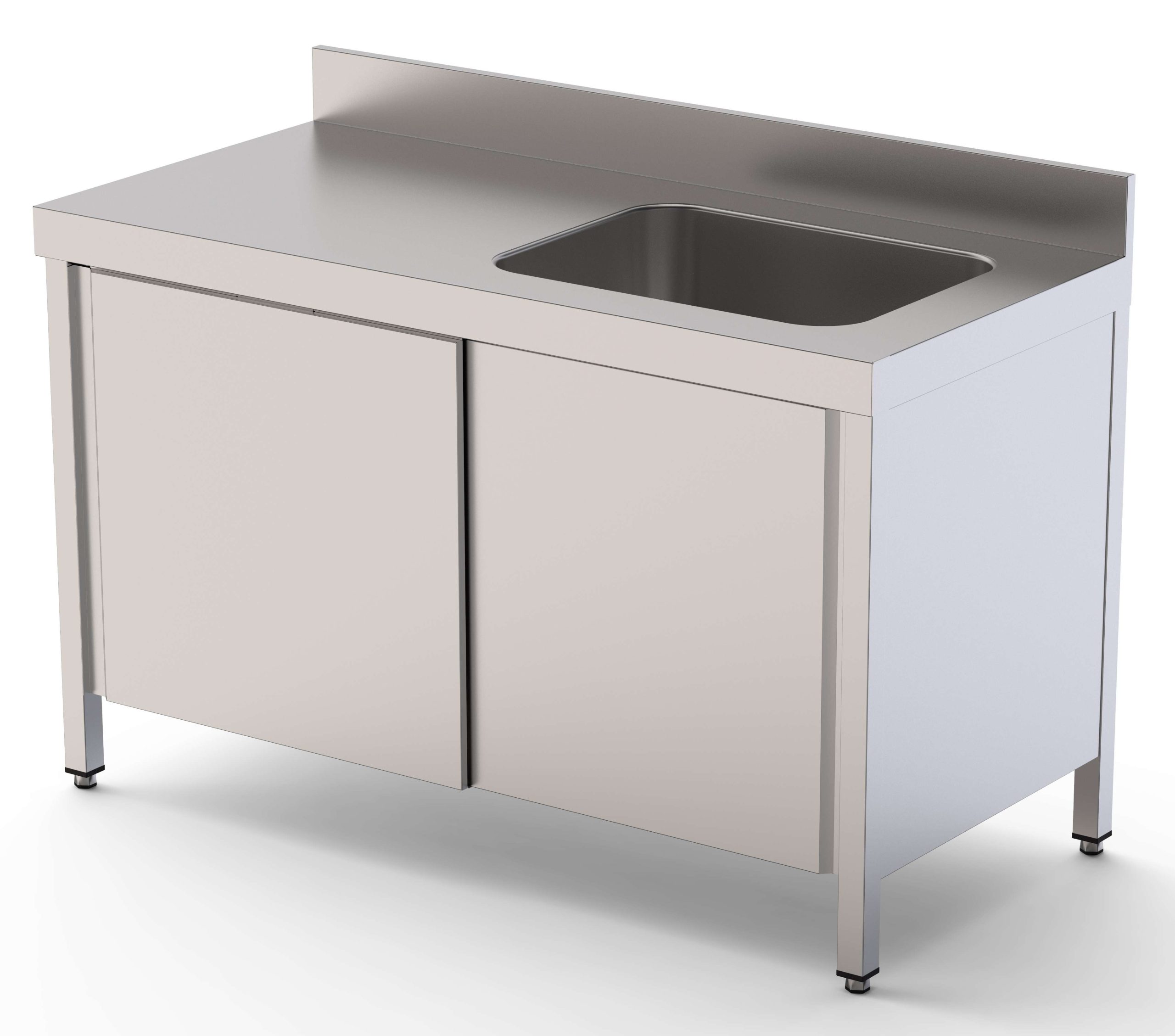 Mesa de Trabajo Acero Inoxidable Mural Con Puertas y Con Cubeta a la Derecha 1500x600x850h mm WTW16015RBSD