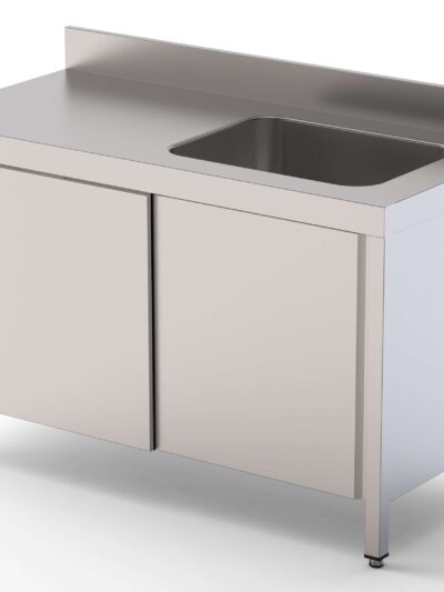 Mesa de Trabajo Acero Inoxidable Mural Con Puertas y Con Cubeta a la Derecha 1200x700x850h mm WTW17012RBSD
