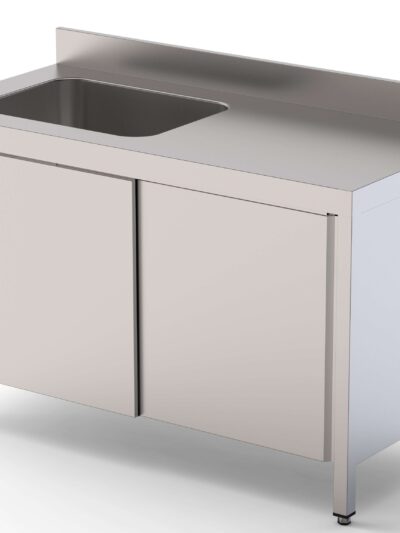 Mesa de Trabajo Acero Inoxidable Mural Con Puertas y Con Cubeta a la Izquierda 2200x700x850h mm WTW17022LBSD