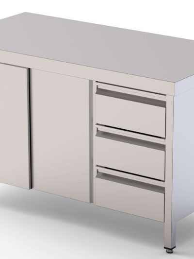 Mesa de Trabajo Acero Inoxidable Central Con Cajones a la Derecha 2200x600x850h mm WTC16022DDR