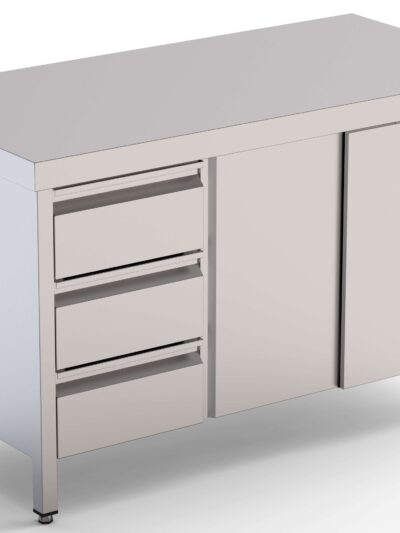 Mesa de Trabajo Acero Inoxidable Central Con Cajones a la Izquierda 2200x600x850h mm WTC16022DDL