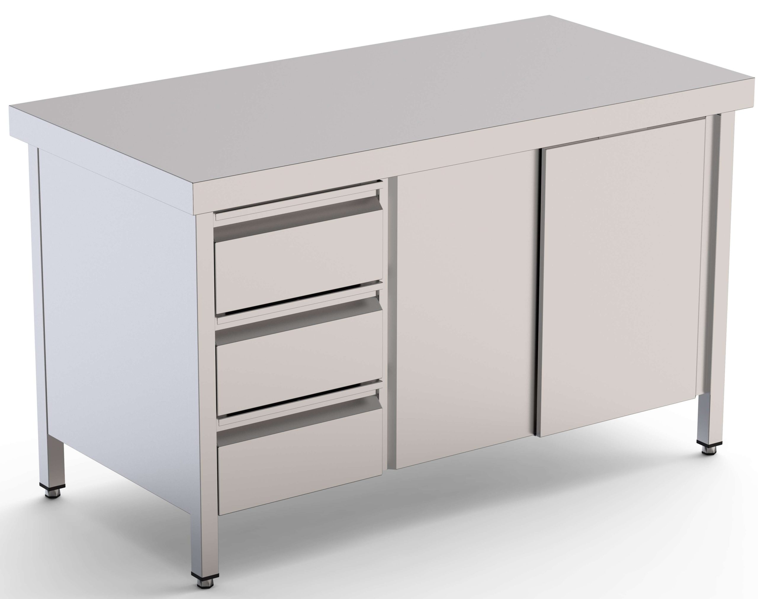 Mesa de Trabajo Acero Inoxidable Central Con Cajones a la Izquierda 2400x600x850h mm WTC16024DDL