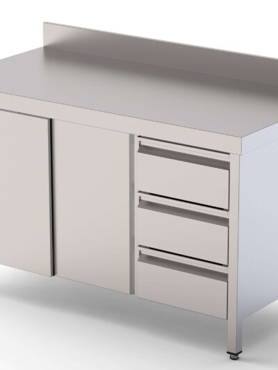 Mesa de Trabajo Acero Inoxidable Mural Con Cajones a la Derecha 1600x600x850h mm WTW16016DDR