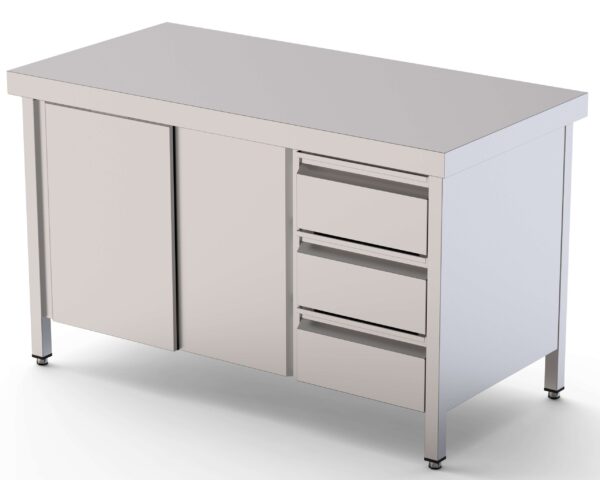 Mesa de Trabajo Acero Inoxidable Central Con Cajones a la Derecha 2400x700x850h mm WTC17024DDR